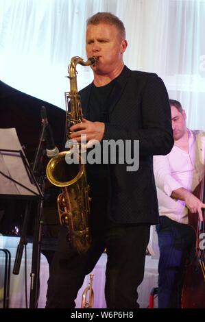 Iain Ballamy, Wassermühle Jazz Club, Dorking, Surrey, vom 2. Juli 2019. Stockfoto