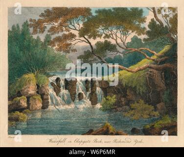 'Wasserfall auf Clapgate Beck, in der Nähe von Richmond, York', Ende des 18. Anfang des 19. Jahrhunderts. Blick auf den Fluss in North Yorkshire. Stockfoto