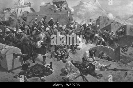 "Die afghanische Krieg, 1878-80: 91St Highlanders und die 2 Gurkas Sturm Gandia Mullah", (1901). Episode in der Schlacht von Kandahar im Zweiten Anglo-Afghan Krieg in Afghanistan: 92Nd Highlanders und 2 Gurkhas Erstürmung des Dorfes Gundi Mulla Sahibdad, 1. September 1880. Von "The Illustrated London News Record der glorreichen Herrschaft der Königin Victoria 1574: das Leben und den Beitritt von König Edward VII. und das Leben der Königin Alexandra". [London, 1901] Stockfoto