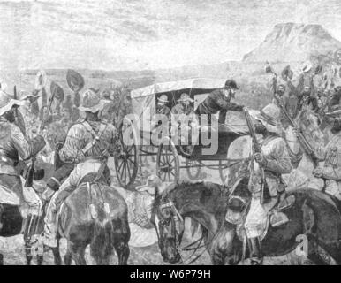 "Die Transvaal Krieg, 1881: President Brand, der die Erklärung abgibt, Laings Nek, März 24', (1901). Episode während der ersten Burenkrieg: Johannes Brand (1823-1888), Präsident der Orange Free State, erklärt Frieden bei Laing's Nek, einen Durchgang durch die Drakensberge (Südafrika). Von "The Illustrated London News Record der glorreichen Herrschaft der Königin Victoria 1574: das Leben und den Beitritt von König Edward VII. und das Leben der Königin Alexandra". [London, 1901] Stockfoto