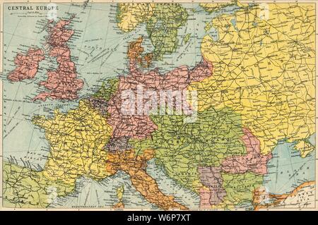 Karte von Mitteleuropa, c 1914. Europa, wie es zu Beginn des Ersten Weltkriegs sah. Von "Die Große Welt Krieg - eine Geschichte" Band I, herausgegeben von Frank eine Mumby. [Das Gresham Publishing Company Ltd., London, c 1920] Stockfoto