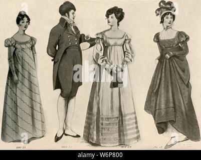"Kleidung von 1800-1808", 1903, (1937). Von "Geschichte der amerikanischen Kostüm - Buchen Sie eine 1607-1800", von Elisabeth McClellan. [Tudor Publishing Company, New York, 1937] Stockfoto