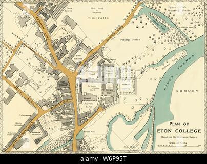 "Der Plan von Eton College', 1911. Generationen von britischen und ausländischen Aristokratie in Eton unabhängiges Internat erzogen worden, im Jahre 1440 von König Heinrich VI. gegründet. Von "eine Geschichte von Eton College (1440-1910)", die von Sir H. C Maxwell Lyte, K.C.B. [Macmillan und Co. Limited, London, 1911] Stockfoto