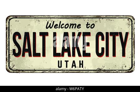 Nach Salt Lake City vintage rostiges Metall Zeichen auf weißem Hintergrund Willkommen, Vector Illustration Stock Vektor