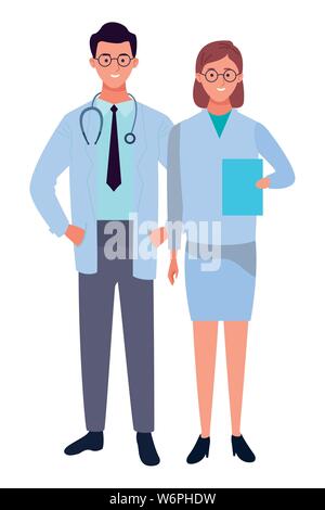Fachleute Arbeiter Paar lächelnde Cartoons Stock Vektor