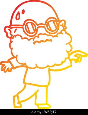 Warme abstufungslinie Zeichnung einer Cartoon sorgen Mann mit Bart und Brille Zeigefinger Stock Vektor