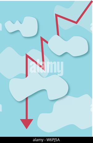 Stock Foto - Pfeil in den Himmel zeigt wirtschaftliche Niedergang geschnitzt Stock Vektor