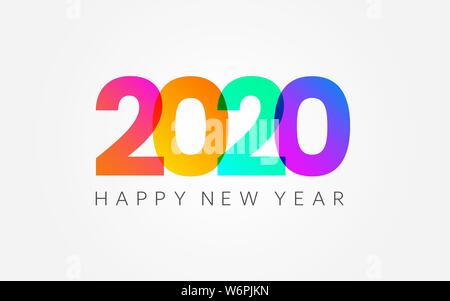 Frohes Neues Jahr 2020. Holiday Banner auf weißen Hintergrund. Farbverlauf zahlen und Gratulation Text. Minimales Design vorlage. Farbe Grußkarte Stock Vektor