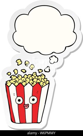 Cartoon Popcorn mit Gedanken bubble als gedruckte Aufkleber Stock Vektor