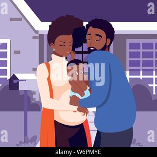 Mann umarmt eine Frau mit Baby im vorderen Haus Vector Illustration Stock Vektor