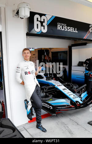 Budapest, Ungarn. 02Th August, 2019. George Russell der ROKiT Williams Racing während der Praxis für die F1 Gran Prix von Ungarn Credit: Marco Canoniero/Alamy leben Nachrichten Stockfoto