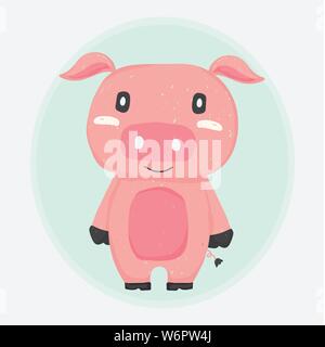 Niedliche happy Pink Pig Maskottchen Zeichnung doodle Flachbild Vektor Stock Vektor