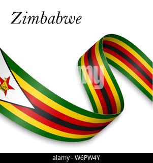 Winkende Band oder Banner mit Fahne von Simbabwe. Für Independence day Poster Design Template Stock Vektor