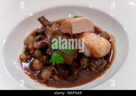 Huhn auf den Knochen Eintopf mit getrockneten Früchten und Braune Soße Stockfoto