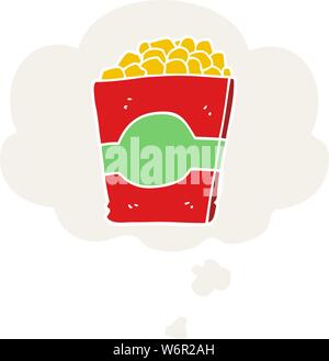 Cartoon Popcorn mit Gedanken Blase im Retro Stil Stock Vektor