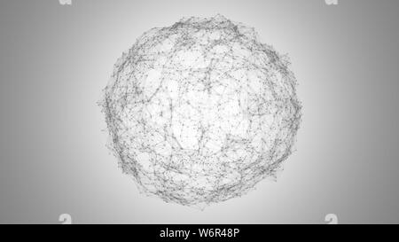 Abstrakte Digitale 3D-Render verbundenen Netzwerk Bereich. Künstliche Intelligenz. Globales Netzwerk Konzept. Abstrakte geometrische sphärische Form Stockfoto