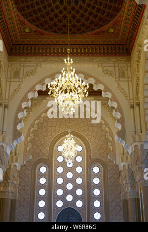 Casablanca, Marokko: März 01, 2019: Innenraum der Moschee Hassan II in Casablanca, Marokko, Afrika. Stockfoto