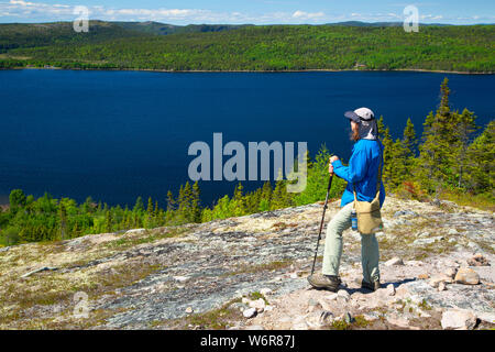 Nordosten Arm Anzeige von Mill Cove Lookout Trail Gipfel, Terra Nova Nationalpark, Neufundland und Labrador, Kanada Stockfoto