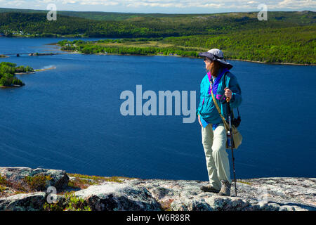 Nordosten Arm Anzeige von Mill Cove Lookout Trail Gipfel, Terra Nova Nationalpark, Neufundland und Labrador, Kanada Stockfoto