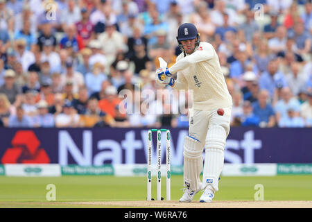 BIRMINGHAM, ENGLAND. 02. AUGUST 2019: Jason Roy von England schlagen während der Tag des Specsavers Asche erste Testspiel bei Edgbaston Cricket Ground, Birmingham. Stockfoto