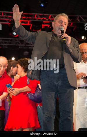 Rio de Janeiro, Brasilien. Frebuary 27, 2016: Der ehemalige brasilianische Präsident Luis Inacio Lula da Silva liefert eine Rede bei einer Arbeiterpartei Konferenz Stockfoto
