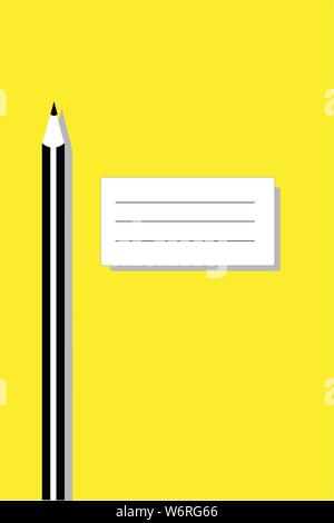 Minimalistische Darstellung eines Bleistift auf und ein Notebook auf einem gelben Hintergrund. Stock Vektor