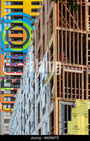 Detroit, Michigan - Bau des City Club Apartments im Central Business District. Stockfoto