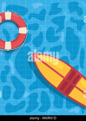 Rettungsring und Surfbrett in den Pool - Sommer Urlaub Vector Illustration Stock Vektor