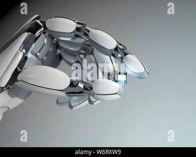 ESIM Karte in Roboterhand, Illustration. Stockfoto