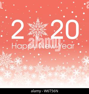 2020 Happy New Year Karte Vorlage. Design patern Schneeflocken weiss und rosa Farbe. Stock Vektor