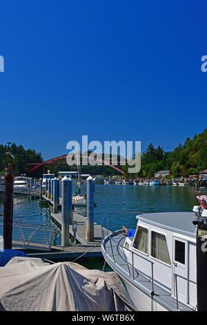 Blick auf die Marina und die Stadt La Conner, Washington, USA Stockfoto