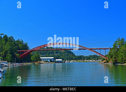 Blick auf die Marina und die Stadt La Conner, Washington, USA Stockfoto