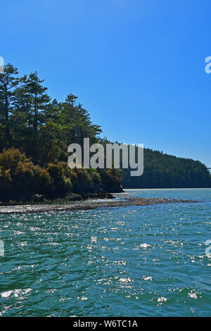 Ausblick auf die Küste und Gewässer von Deception Pass im Staat Washington, USA Stockfoto