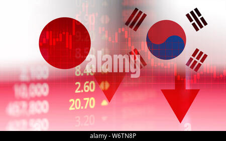 Japan und Südkorea Handelskrieg weiße Liste wirtschaft Konflikt Steuer/Rallye Japan zu erklären ein Boykott Südkorea waren Export Controls Technologie busine Stockfoto