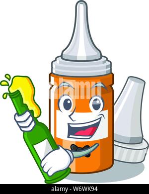 Mit bier Ohrentropfen über Holz Tisch Charakter Stock Vektor