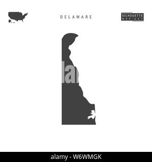 Delaware US-Leere Karte isoliert auf weißem Hintergrund. High-Detailed schwarze Silhouette Karte von Delaware. Stockfoto