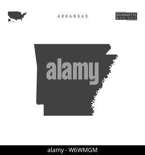 Arkansas US-Leere Karte isoliert auf weißem Hintergrund. High-Detailed schwarze Silhouette Karte von Arkansas. Stockfoto