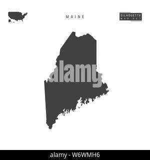 US-Staat Maine leere Karte isoliert auf weißem Hintergrund. High-Detailed schwarze Silhouette Karte von Maine. Stockfoto