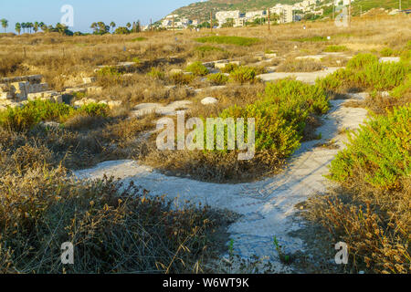Antike Reste in Tel Shikmona, in der Nähe der Mittelmeerküste in Haifa, Israel Stockfoto