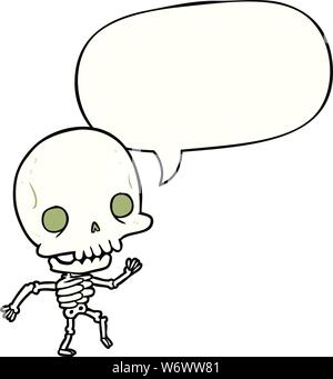 Cute cartoon tanzende Skelett mit Sprechblase Stock Vektor