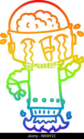 Regenbogen Farbverlauf Zeichnung einer Cartoon weinende Roboter fliegen Stock Vektor