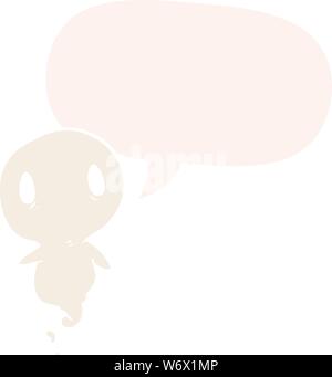 Cute cartoon Ghost mit Sprechblase im Retro-Stil Stock Vektor