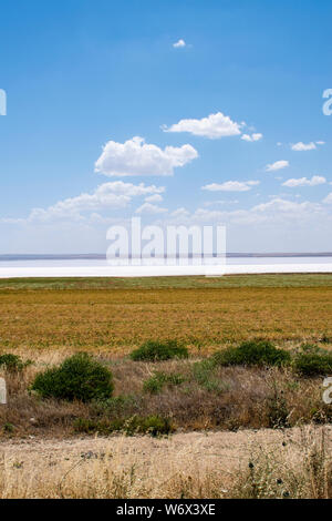 Die Türkei, Zentralanatolien: Luftaufnahme der Salz Weite der See Tuz, Tuz Golu, Salt Lake City, einem der größten Seen der Welt hypersaline Stockfoto