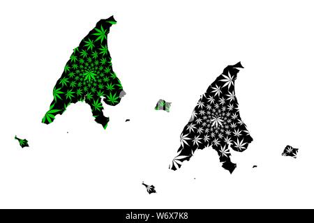 Labuan (Landkreise, von Malaysia) Karte ist Cannabis blatt grün und schwarz, Bundesgebiet Labuan (Perle von Borneo) Karte m ausgelegt Stock Vektor