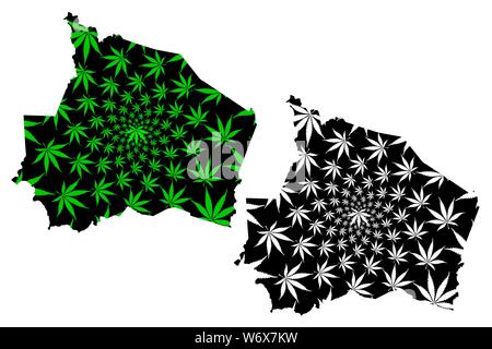 Negeri Sembilan (Landkreise, von Malaysia, Föderation) Karte ist Cannabis blatt grün und schwarz gestaltet, Perak Darul Khusus m Stock Vektor