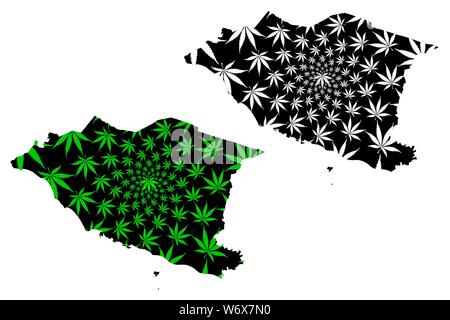 Malakka (Landkreise, von Malaysia, Föderation Malaysia) Karte cannabis Blatt grün und schwarz ausgelegt ist, Malakka, Karte von gemacht Stock Vektor