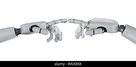 Technologie Verbindung Konzept mit 3D-Rendering robotic Hand zueinander isoliert auf weißem Stockfoto