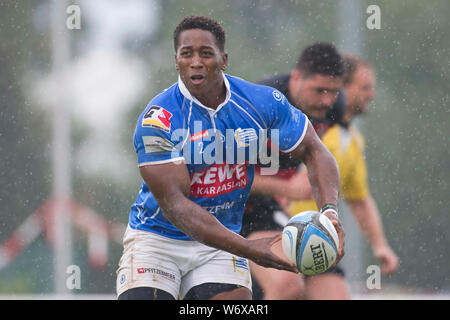 Heidelberg, Deutschland. 28. Juli 2019. Deutschen Meisterschaften in sieben Mann Rugby am 27. und 28. Juli 2019 in Heidelberg. Senzo Ngubane (SC NEUENHEIM). Credit: Jürgen Kessler/Kessler-Sportfotografie/dpa/Alamy leben Nachrichten Stockfoto