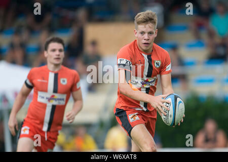 Heidelberg, Deutschland. 28. Juli 2019. Deutschen Meisterschaften in sieben Mann Rugby am 27. und 28. Juli 2019 in Heidelberg. Albert Wahl (RG Heidelberg). Credit: Jürgen Kessler/Kessler-Sportfotografie/dpa/Alamy leben Nachrichten Stockfoto