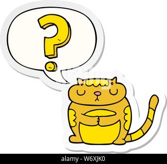 Cartoon Katze mit Fragezeichen mit Sprechblase Aufkleber Stock Vektor
